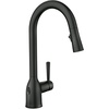 image:imageMoen Adler Matte Black OneHandle High Arc Kitchen Sink Faucet with Power Clean Modern Kitchen Faucet with Pull Down Sprayer 87233BLMatte Black
