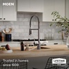 image:imageMoen Align Spot Resist Stainless Pulldown Kitchen Faucet Single Hole Modern Spring Style with PreRinse and Power Boost Pull Down Sprayer Easy Installation 5923SRSBlack Stainless