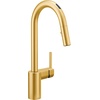image:imageMoen Align Spot Resist Stainless Pulldown Kitchen Faucet Single Hole Modern Spring Style with PreRinse and Power Boost Pull Down Sprayer Easy Installation 5923SRSBrushed Gold