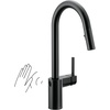 image:imageMoen Align Spot Resist Stainless Pulldown Kitchen Faucet Single Hole Modern Spring Style with PreRinse and Power Boost Pull Down Sprayer Easy Installation 5923SRSMatte Black