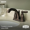 image:imageMoen Brantford OilRubbed Bronze TwoHandle LowArc Traditional Centerset Bathroom Faucet with Drain Assembly 6610ORBOil Rubbed Bronze