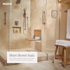 image:imageMoen DN7110 Home Care FoldDown Shower Chair Teak Wood Bench with Stainless Steel amp Aluminum Frame WallMounted ADA Compliant Supports up to 400 lbsOld World Bronze