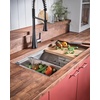 image:imageMoen Luxe Chef 18Gauge Stainless Steel Undermount 32 x 19 Single Bowl Workstation Sink Includes Cutting Board Flexible Drying Rack Colander Bottom Sink Grid and Drain GS181020BUX