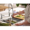 image:imageMoen Luxe Chef 18Gauge Stainless Steel Undermount Apron Front 33 x 22 Single Bowl Workstation Sink Includes Cutting Board Flexible Drying Rack Colander Bottom Sink Grid and Drain GS181050BUXUndermount
