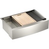 image:imageMoen Luxe Chef 18Gauge Stainless Steel Undermount Apron Front 33 x 22 Single Bowl Workstation Sink Includes Cutting Board Flexible Drying Rack Colander Bottom Sink Grid and Drain GS181050BUXUndermount