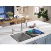 image:imageMoen Luxe Chef 18Gauge Stainless Steel Undermount Apron Front 33 x 22 Single Bowl Workstation Sink Includes Cutting Board Flexible Drying Rack Colander Bottom Sink Grid and Drain GS181050BUXUndermount