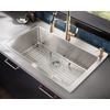 image:imageMoen Luxe Chef 18Gauge Stainless Steel Undermount Apron Front 33 x 22 Single Bowl Workstation Sink Includes Cutting Board Flexible Drying Rack Colander Bottom Sink Grid and Drain GS181050BUXDual Mount