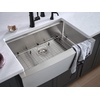 image:imageMoen Luxe Chef 18Gauge Stainless Steel Undermount Apron Front 33 x 22 Single Bowl Workstation Sink Includes Cutting Board Flexible Drying Rack Colander Bottom Sink Grid and Drain GS181050BUXUndermount