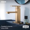 image:imageMoen Revyl Matte Black OneHandle Single Hole Modern Bathroom Sink Faucet with Optional Deckplate and Spring Loaded Drain Assembly 84771BLBronzed Gold