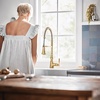 image:imageMoen Weymouth Brushed Gold Traditional Shepherds Hook Pulldown Kitchen Faucet Featuring Pull Down Spray Head with Power Boost S73004BGBrushed Gold