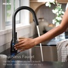 image:imageMoen Weymouth Brushed Gold Traditional Shepherds Hook Pulldown Kitchen Faucet Featuring Pull Down Spray Head with Power Boost S73004BGBrushed Gold