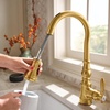 image:imageMoen Weymouth Brushed Gold Traditional Shepherds Hook Pulldown Kitchen Faucet Featuring Pull Down Spray Head with Power Boost S73004BGBrushed Gold