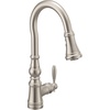 image:imageMoen Weymouth Brushed Gold Traditional Shepherds Hook Pulldown Kitchen Faucet Featuring Pull Down Spray Head with Power Boost S73004BGSpot Resist Stainless
