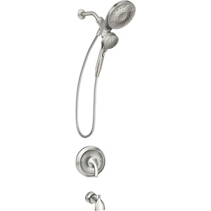 image:imageMoen 82304SRN Engage Magnetix Tub amp Shower Trim Kit Brushed Nickel  Magnetic docking 6 spray settings rainshower combo metal hose valve included brushed nickelBrushed Nickel