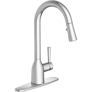 image:imageMoen Adler Matte Black OneHandle High Arc Kitchen Sink Faucet with Power Clean Modern Kitchen Faucet with Pull Down Sprayer 87233BLChrome