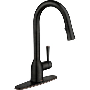 image:imageMoen Adler Matte Black OneHandle High Arc Kitchen Sink Faucet with Power Clean Modern Kitchen Faucet with Pull Down Sprayer 87233BLMediterranean Bronze