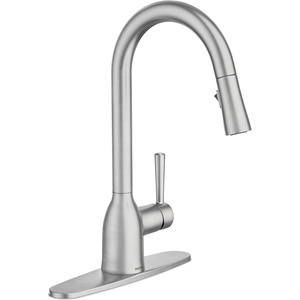 image:imageMoen Adler Matte Black OneHandle High Arc Kitchen Sink Faucet with Power Clean Modern Kitchen Faucet with Pull Down Sprayer 87233BLSpot Resist Stainless