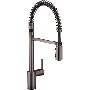image:imageMoen Align Spot Resist Stainless Pulldown Kitchen Faucet Single Hole Modern Spring Style with PreRinse and Power Boost Pull Down Sprayer Easy Installation 5923SRSBlack Stainless
