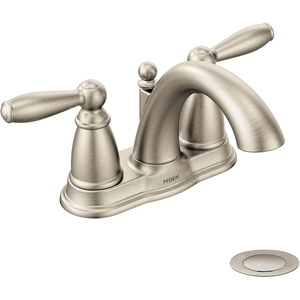 image:imageMoen Brantford OilRubbed Bronze TwoHandle LowArc Traditional Centerset Bathroom Faucet with Drain Assembly 6610ORBBrushed Nickel