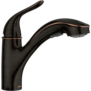 image:imageMoen Brecklyn Glacier White OneHandle SingleHole Kitchen Faucet with PullOut Sprayer and Power Clean Optional Deckplate Included 87557WMediterranean Bronze