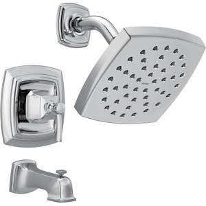 image:imageMoen Conway Spot Resist Brushed Nickel Bathroom Shower Trim Kit with Square Showerhead Handle Tub Spout and PosiTemp Valve Included 82922SRNChrome