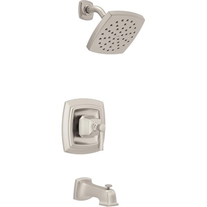 image:imageMoen Conway Spot Resist Brushed Nickel Bathroom Shower Trim Kit with Square Showerhead Handle Tub Spout and PosiTemp Valve Included 82922SRNSpot Resist Nickel