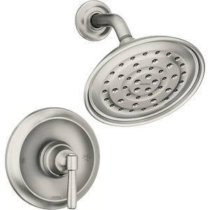image:imageMoen Halle Spot Resist Brushed Nickel Shower Faucet Trim Set featuring Wide Showerhead and Lever Handle with PosiTemp Valve Included 82971SRN