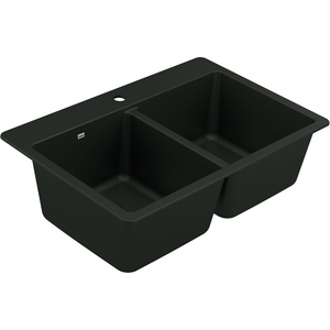 image:imageMoen Host White Granite 33Inch Wide x 95Inch Deep Dual Mount Double Bowl Kitchen Sink GGW3028BBlack