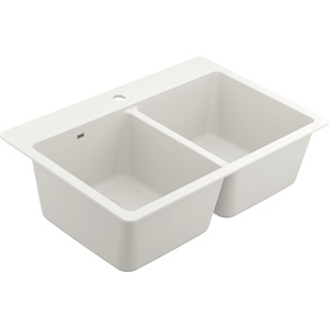 image:imageMoen Host White Granite 33Inch Wide x 95Inch Deep Dual Mount Double Bowl Kitchen Sink GGW3028BWhite