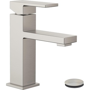 image:imageMoen Revyl Matte Black OneHandle Single Hole Modern Bathroom Sink Faucet with Optional Deckplate and Spring Loaded Drain Assembly 84771BLSpot Resist Nickel