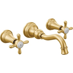image:imageMoen TS42112ORB Weymouth Cross Handle Wall Mount Bathroom Faucet Trim Valve Required Oil Rubbed BronzeBrushed Gold
