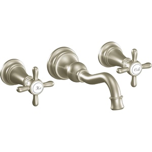 image:imageMoen TS42112ORB Weymouth Cross Handle Wall Mount Bathroom Faucet Trim Valve Required Oil Rubbed BronzeBrushed Nickel