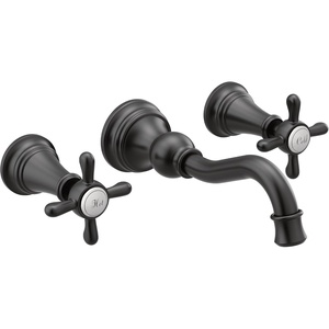 image:imageMoen TS42112ORB Weymouth Cross Handle Wall Mount Bathroom Faucet Trim Valve Required Oil Rubbed BronzeMatte Black