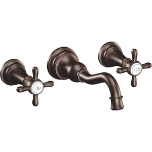 image:imageMoen TS42112ORB Weymouth Cross Handle Wall Mount Bathroom Faucet Trim Valve Required Oil Rubbed BronzeOil Rubbed Bronze