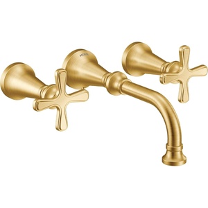 image:imageMoen TS44103 Colinet Traditional TwoHandle Widespread HighArc Bathroom Faucet with Cross Handles Valve Required ChromeBrushed Gold