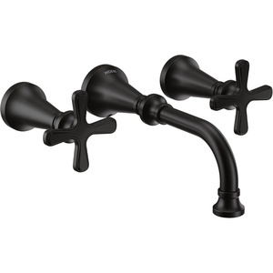 image:imageMoen TS44105BL Colinet Traditional Cross Handle Wall Mount Bathroom Faucet Trim Valve Required Matte BlackMatte Black