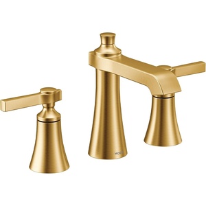 image:imageMoen TS6984NL Flara TwoHandle 8 in Widespread Lever Handle Bathroom Faucet Trim Kit Valve Required Polished NickelBrushed Gold