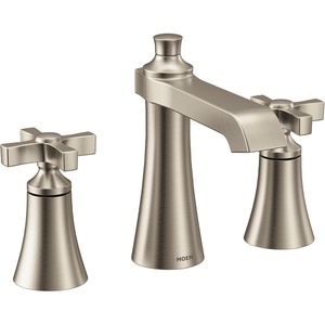 image:imageMoen TS6984NL Flara TwoHandle 8 in Widespread Lever Handle Bathroom Faucet Trim Kit Valve Required Polished NickelBrushed Nickel