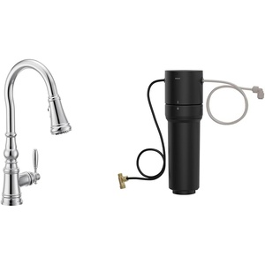 image:imageMoen Weymouth Brushed Gold Traditional Shepherds Hook Pulldown Kitchen Faucet Featuring Pull Down Spray Head with Power Boost S73004BGChrome