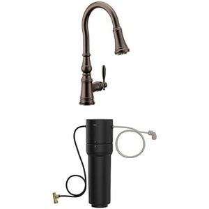 image:imageMoen Weymouth Brushed Gold Traditional Shepherds Hook Pulldown Kitchen Faucet Featuring Pull Down Spray Head with Power Boost S73004BGOil Rubbed Bronze