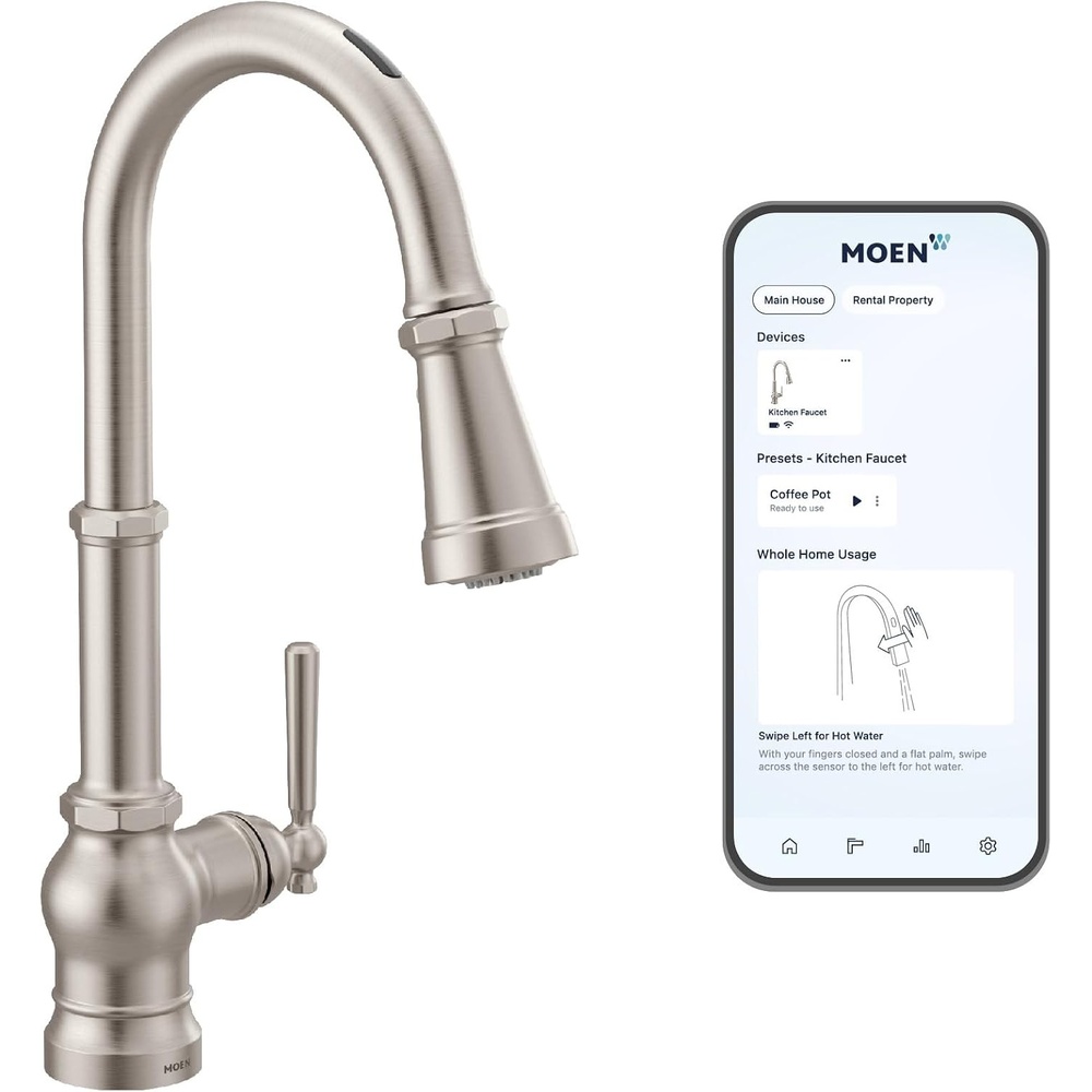 image:imageMoen Paterson Spot Resist Stainless Water Filtration OneHandle High Arc Pulldown Kitchen Faucet Water Filter for Sink Faucet Sold Separately FS72003SRSSpot Resist Stainless