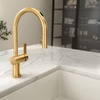 image:imageMoen 7622BL CIA Pulldown Kitchen Faucet with Power Boost Includes Optional Chrome and Brushed Gold Accents Matte Black withBrushed Gold