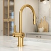 image:imageMoen 7622BL CIA Pulldown Kitchen Faucet with Power Boost Includes Optional Chrome and Brushed Gold Accents Matte Black withBrushed Gold