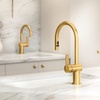 image:imageMoen 7622BL CIA Pulldown Kitchen Faucet with Power Boost Includes Optional Chrome and Brushed Gold Accents Matte Black withBrushed Gold