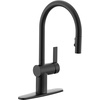 image:imageMoen 7622BL CIA Pulldown Kitchen Faucet with Power Boost Includes Optional Chrome and Brushed Gold Accents Matte Black withMatte Black