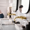 image:imageMoen Colinet Brushed Gold Traditional Lever Handle Wall Mount 8 Widespread Bathroom Faucet Trim Valve Required TS44104BG