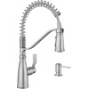 image:imageMoen Nolia Chrome OneHandle PreRinse Spring Kitchen Faucet with Pull Down Sprayer Single Hole Kitchen Sink Faucet with Soap Dispenser 87886Spot Resist Stainless
