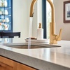 image:imageMoen S62308BG STo OneHandle High Arc Pulldown Modern Bar Faucet with Power Clean Brushed Gold