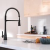 image:imageMoen Sinema Matte Black Touchless High Arc Pulldown Kitchen Faucet with Sprayer Wave Motion Sensor Accent Handle Included S5235EWBL