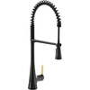 image:imageMoen Sinema Matte Black Touchless High Arc Pulldown Kitchen Faucet with Sprayer Wave Motion Sensor Accent Handle Included S5235EWBL